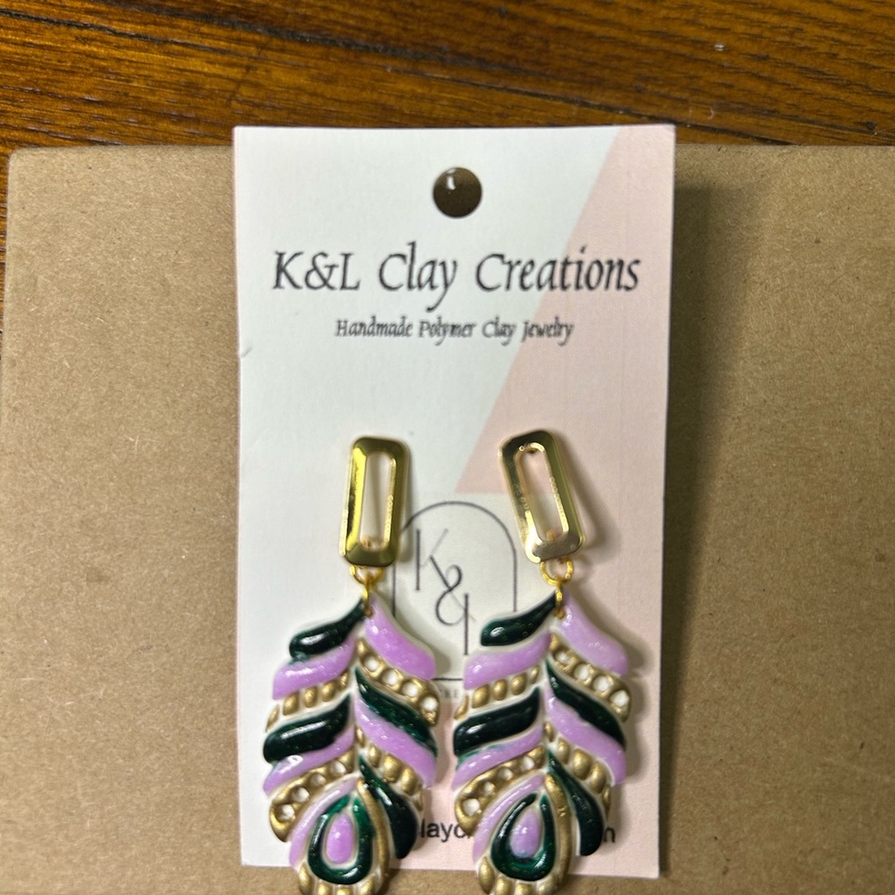 Earrings Mardi Gras Polymer Clay Gold Tassel Plastic